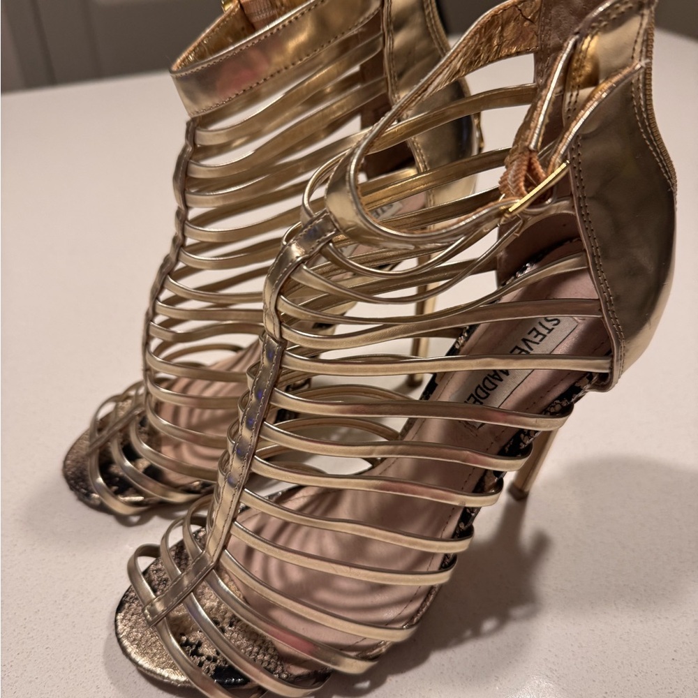 Steve Madden Metallic Gold Cage Heels